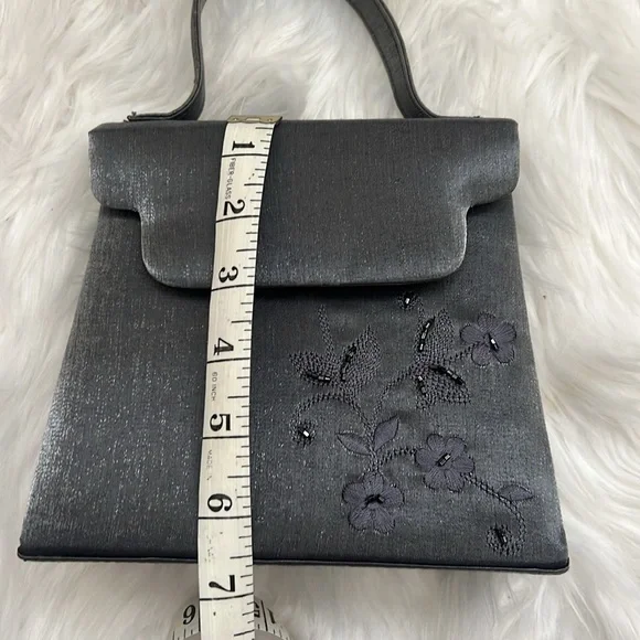 Vintage 90s Y2K 2000s Sasha Silver Grey Beaded Top Handle Mini Bag / Purse - Picture 12 of 13